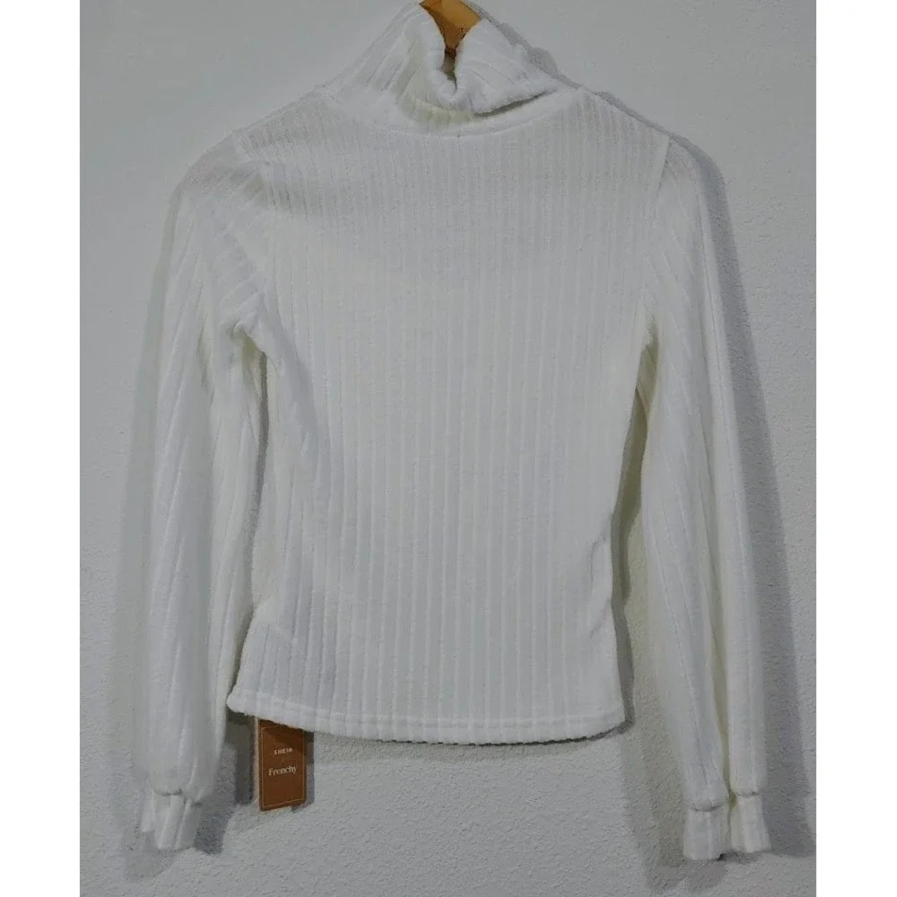 Shein Ribbed Turtleneck XS‎ Long Sleeve NWT Cutout Top Elegant Basic Layering Lq